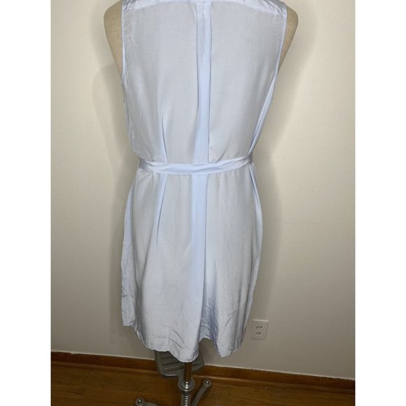 Petite sleeveless buttondown tunic in light blue 100% silk - Picture 7 of 8
